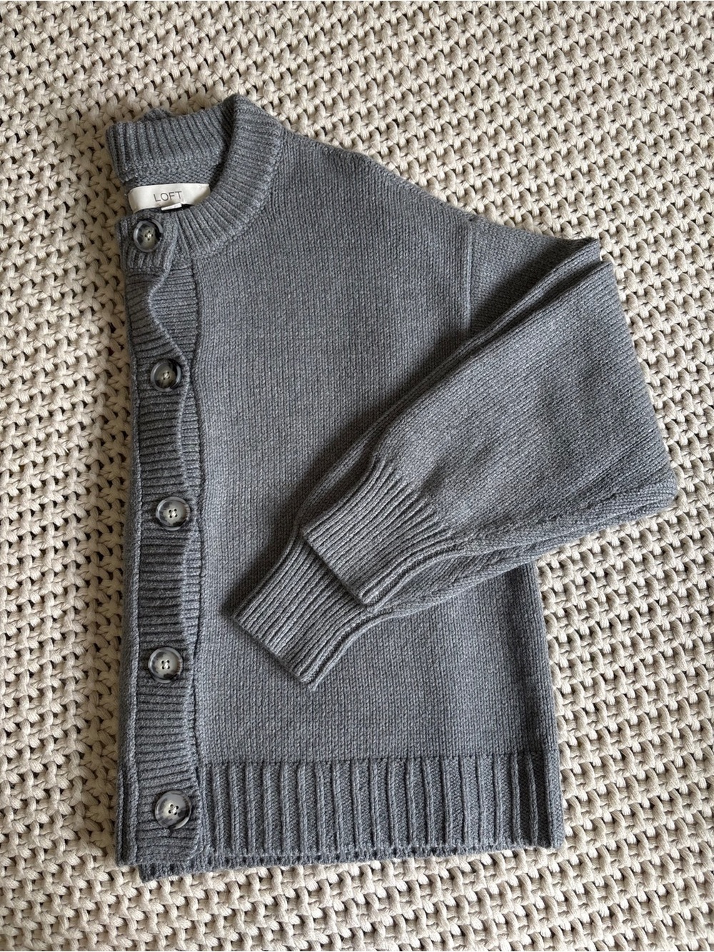 LOFT Gray Women's Button-Front Knit Cardigan
